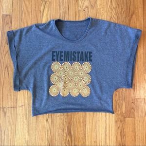 Vintage EyeMistake Cropped Cutoff Blue Gray Magic Eye Sweatshirt